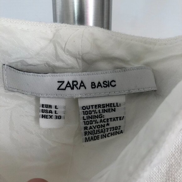 Zara 100% Linen White with‎ Black Trim Fit Flare Dress Sz L - Picture 12 of 14